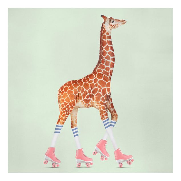 schöne Leinwandbilder Giraffe mit Rollschuhen