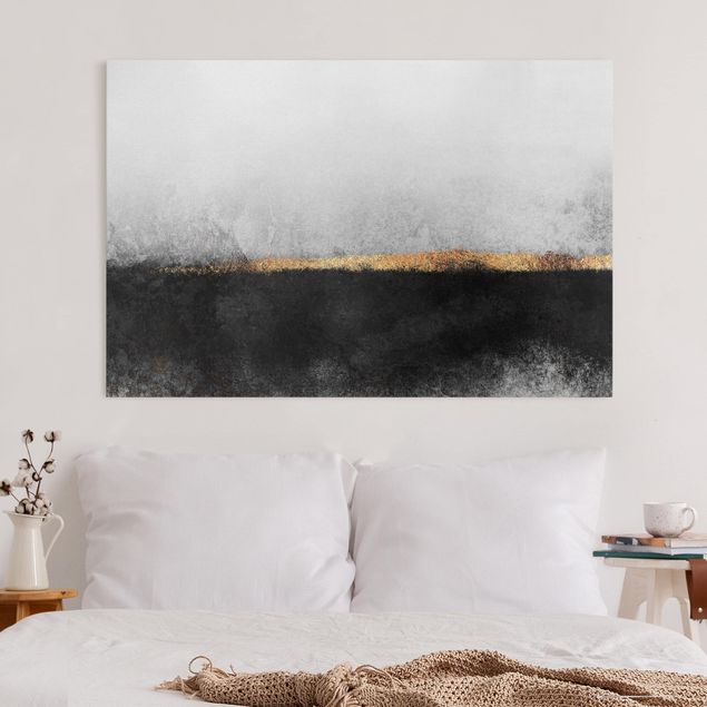 abstrakte Leinwandbilder Abstrakter Goldener Horizont Schwarz Weiß