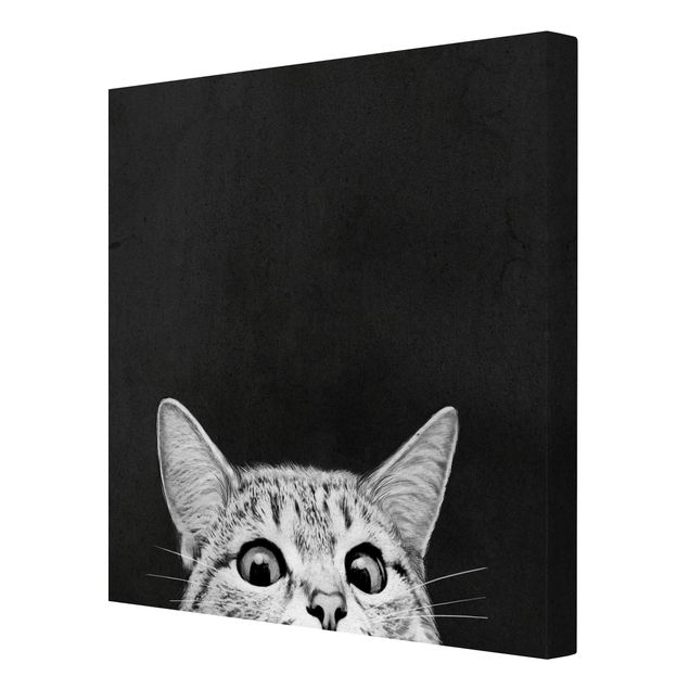 Leinwandbilder Illustration Katze Schwarz Weiß Zeichnung