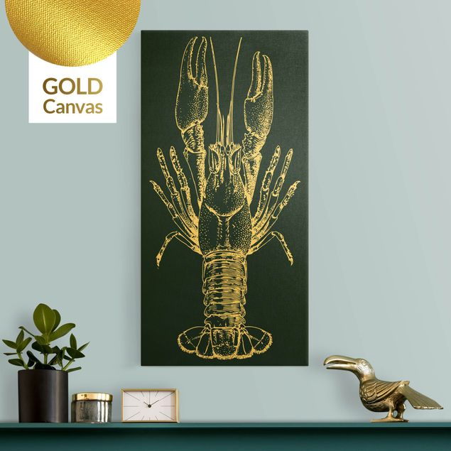 Leinwandbilder Gold Illustration Flusskrebs auf Blau
