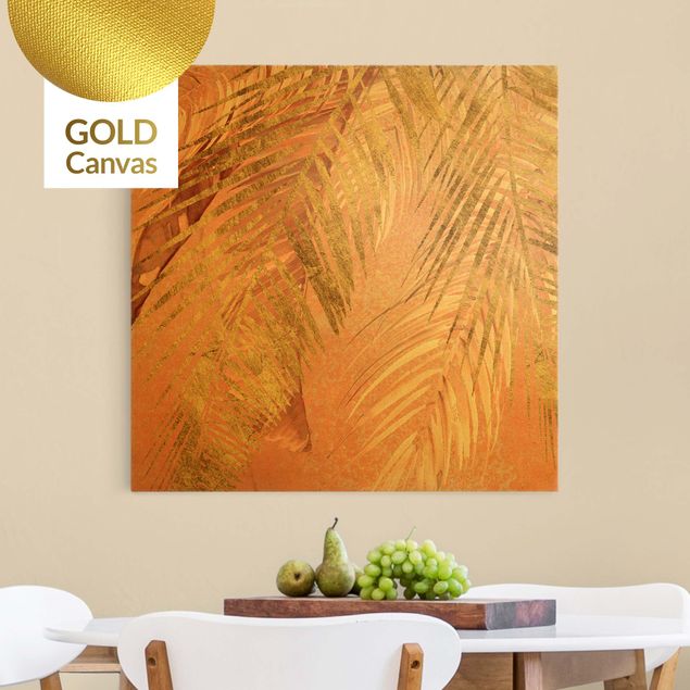 Leinwandbilder Gold Canvas Palmenblätter Rosa und Gold III