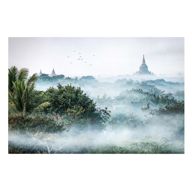 Leinwandbilder kaufen Morgennebel über dem Dschungel von Bagan