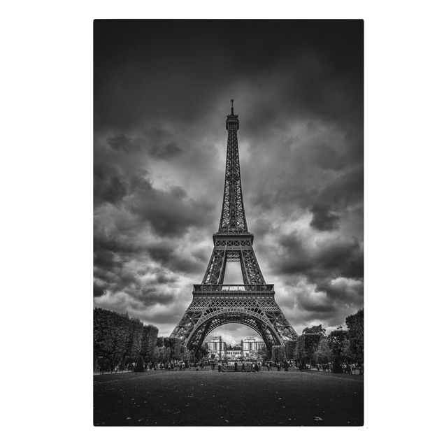 Leinwandbilder kaufen Eiffelturm vor Wolken schwarz-weiß