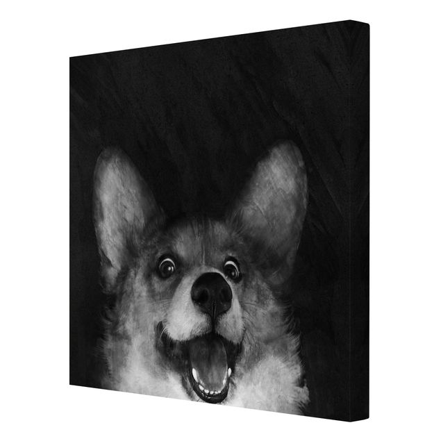 schöne Leinwandbilder Illustration Hund Corgi Malerei Schwarz Weiß