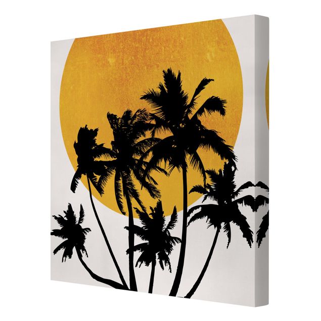 Leinwandbilder Palmen vor goldener Sonne