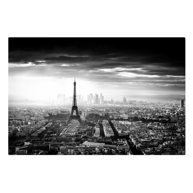 schöne Leinwandbilder Der Eiffelturm von Oben Schwarz-weiß