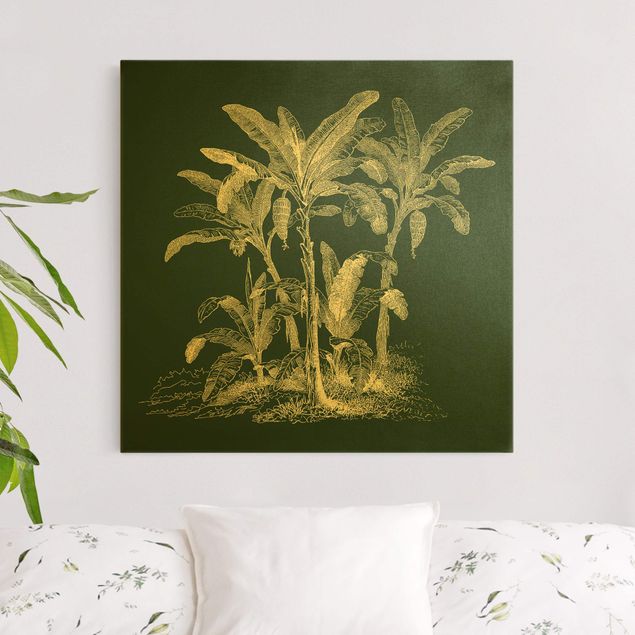 Leinwandbilder Gold Canvas Illustration Bananenpalmen auf Grün