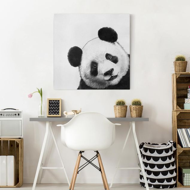 Leinwandbilder Tiere Illustration Panda Schwarz Weiß Malerei