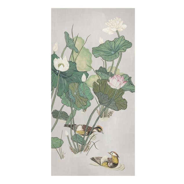 Leinwandbilder Vintage Illustration Lotusblüten im Teich