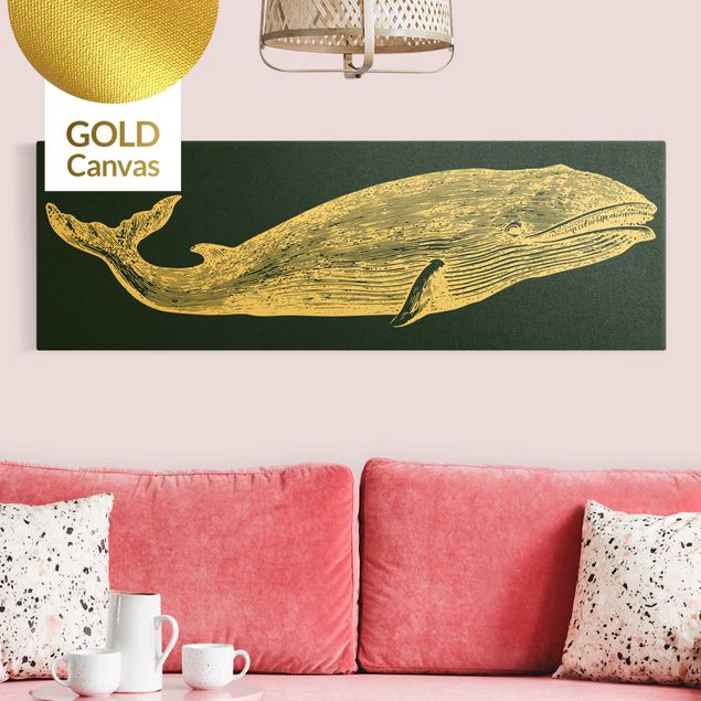 Leinwandbilder Gold Illustration Wal auf Blau