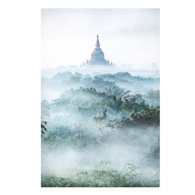 Leinwandbilder kaufen Morgennebel über dem Dschungel von Bagan
