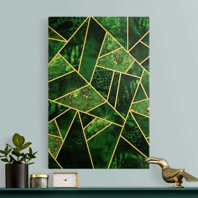 abstrakte Leinwandbilder Goldene Geometrie - Dunkler Smaragd