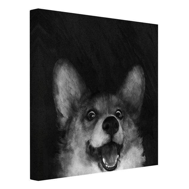 Graves Bilder Illustration Hund Corgi Malerei Schwarz Weiß