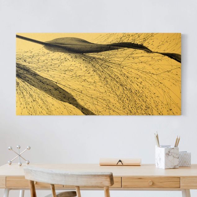 Leinwandbilder Gold Canvas Zartes Schilf mit feinen Knospen Schwarz Weiß