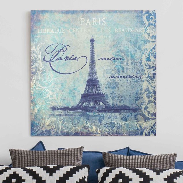 Leinwand Paris Vintage Collage - Paris Mon Amour