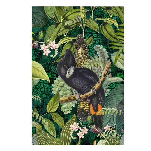 schöne Leinwandbilder Bunte Collage - Kakadus im Dschungel