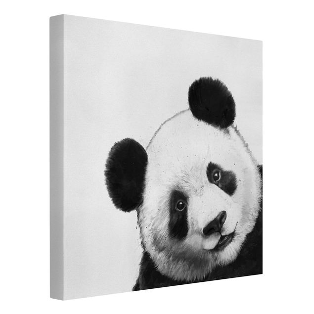 Wandbilder Illustration Panda Schwarz Weiß Malerei