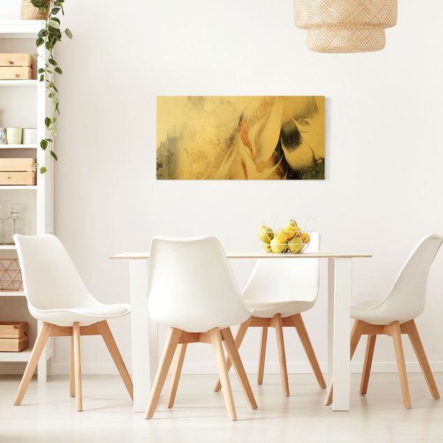moderne Leinwandbilder Goldene abstrakte Wintermalerei