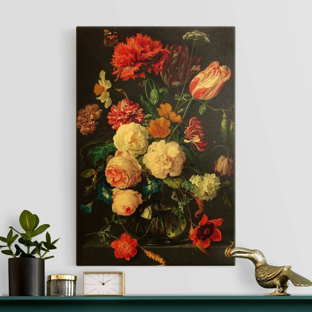 Leinwandbilder Gold Jan Davidsz de Heem - Stillleben mit Blumen in einer Glasvase