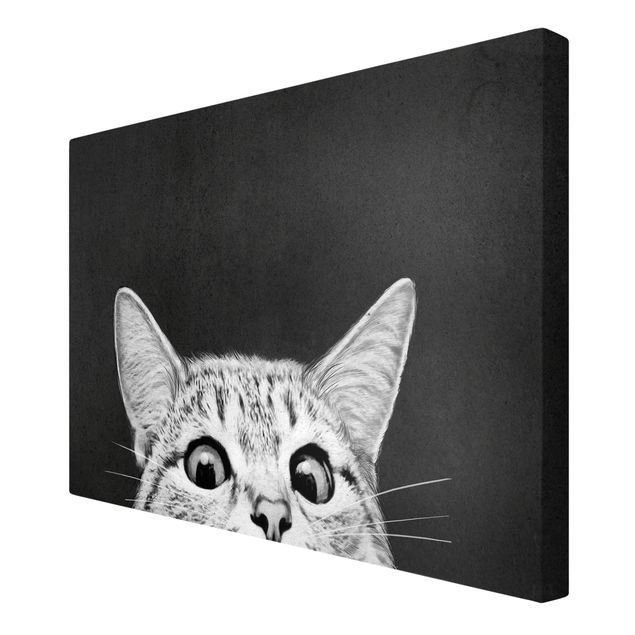 schöne Leinwandbilder Illustration Katze Schwarz Weiß Zeichnung