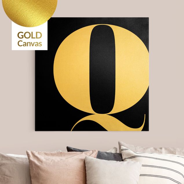 Leinwandbilder Gold Canvas Antiqua Letter Q Schwarz