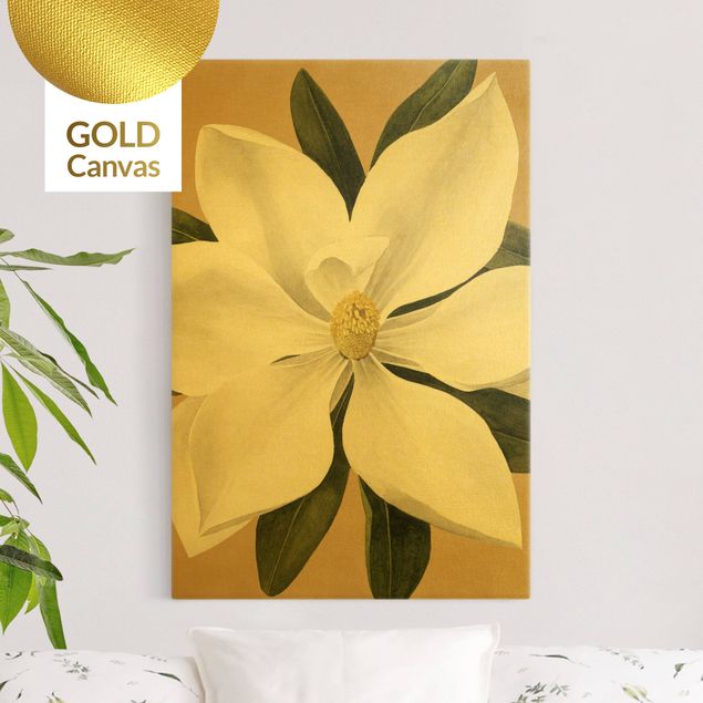 Leinwandbilder Gold Magnolie auf Gold I