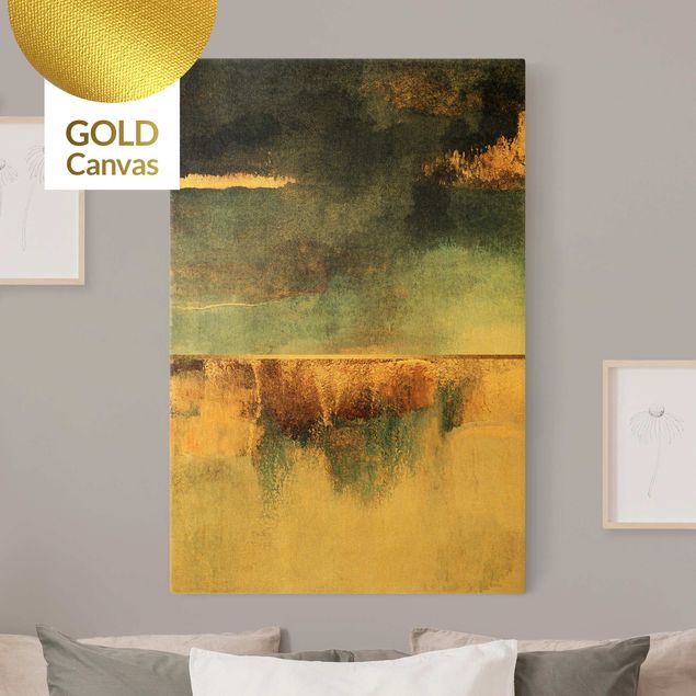 Leinwandbilder Gold Canvas Abstraktes Seeufer in Gold