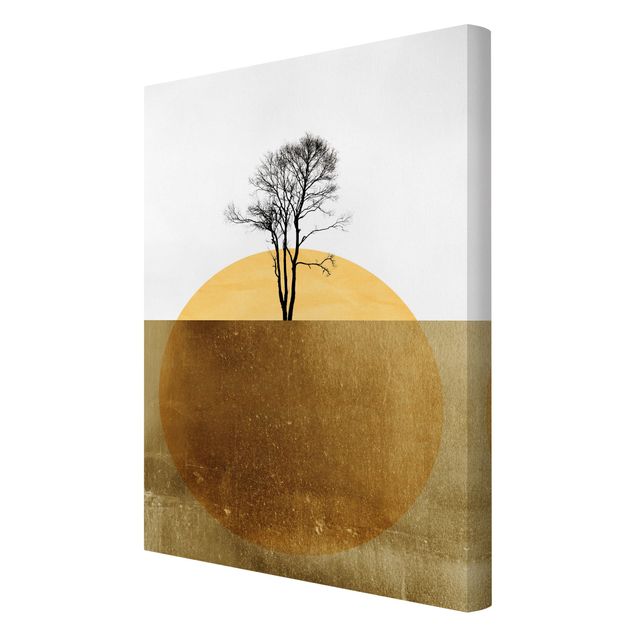 Leinwandbild - Goldene Sonne mit Baum - Hochformat 3:2