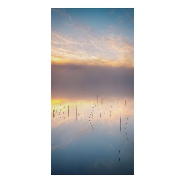 Leinwandbild - Sonnenaufgang schwedischer See - Hochformat 2:1