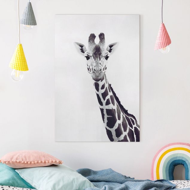 schwarz-weiß Bilder auf Leinwand Giraffen Portrait in Schwarz-weiß