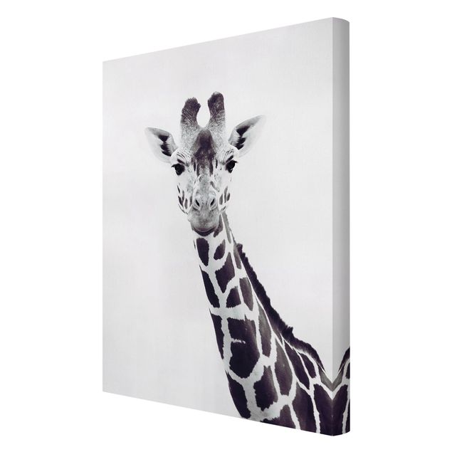 Leinwandbild - Giraffen Portrait in Schwarz-weiß - Hochformat 2:3