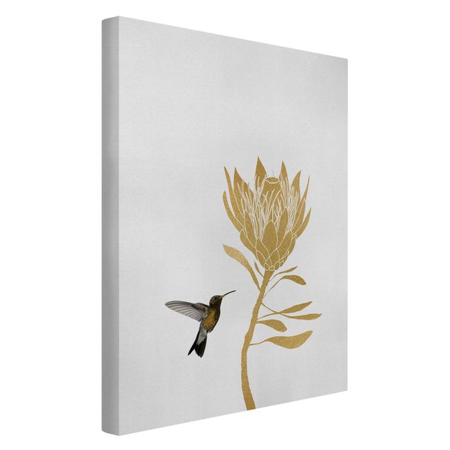 Bilder Kolibri und tropische goldene Blüte