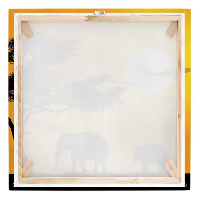Afrika Leinwandbild African Elefant Walk - Gelb, Schwarz, Quadrat 1:1