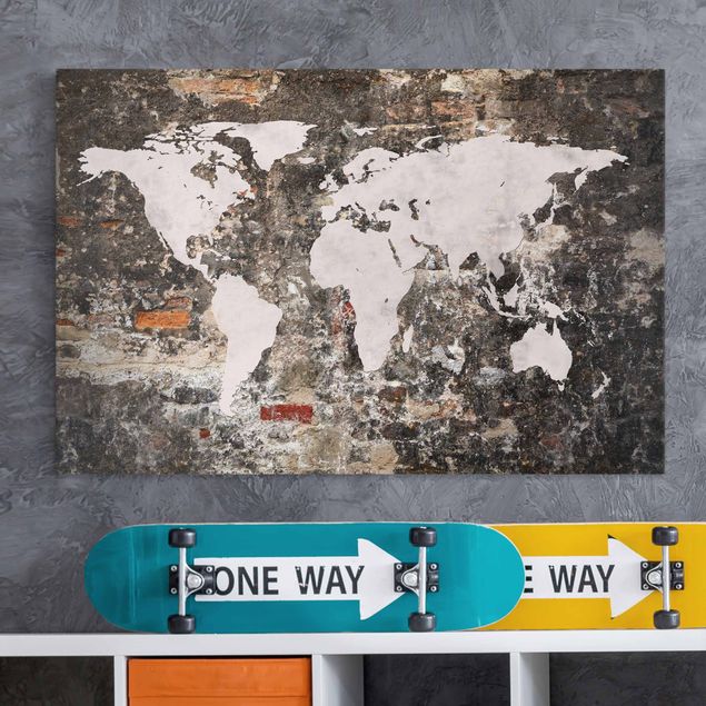 Leinwandbild Weltkarte Alte Mauer Weltkarte
