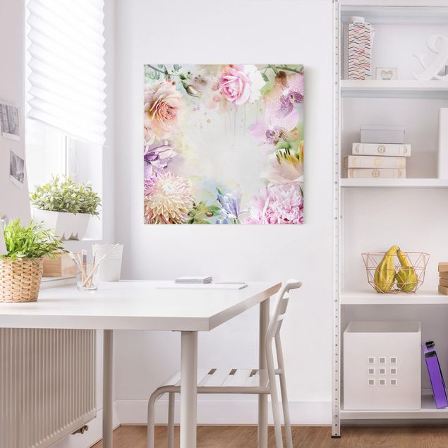 Leinwandbilder kaufen Aquarell Blütenmix Pastell