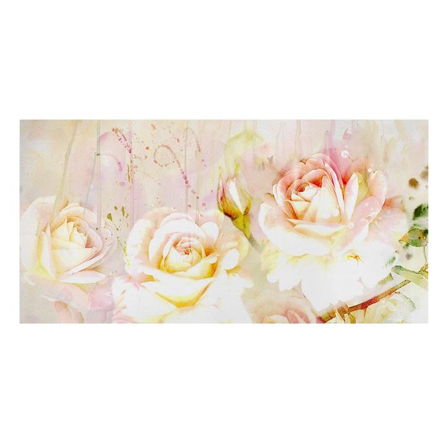 Leinwandbild - Aquarell Blumen Rosen - Quer 2:1