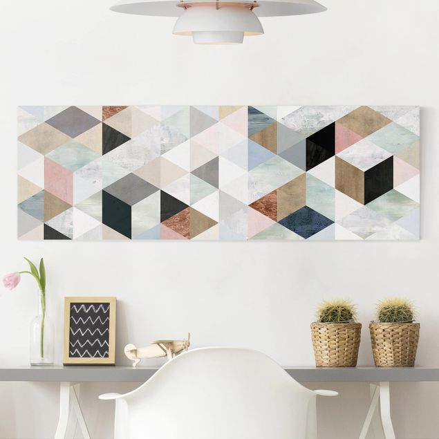 moderne Bilder auf Leinwand Aquarell-Mosaik mit Dreiecken I