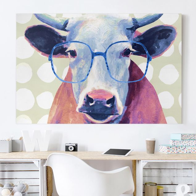 moderne Bilder auf Leinwand Bebrillte Tiere - Kuh