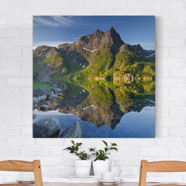 Skyline Leinwandbild Berglandschaft mit Wasserspiegelung in Norwegen