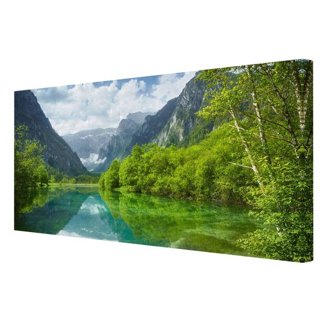 Leinwandbilder kaufen Bergsee mit Spiegelung