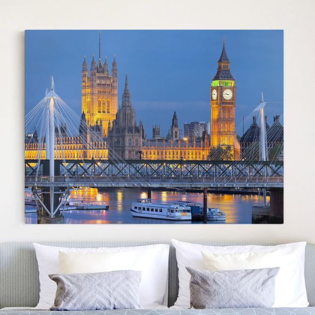 Leinwand London Big Ben und Westminster Palace in London bei Nacht