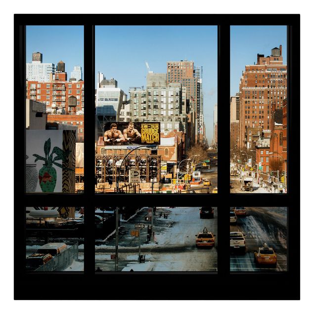 Leinwandbild - Blick aus Fenster auf Straße in New York - Quadrat 1:1