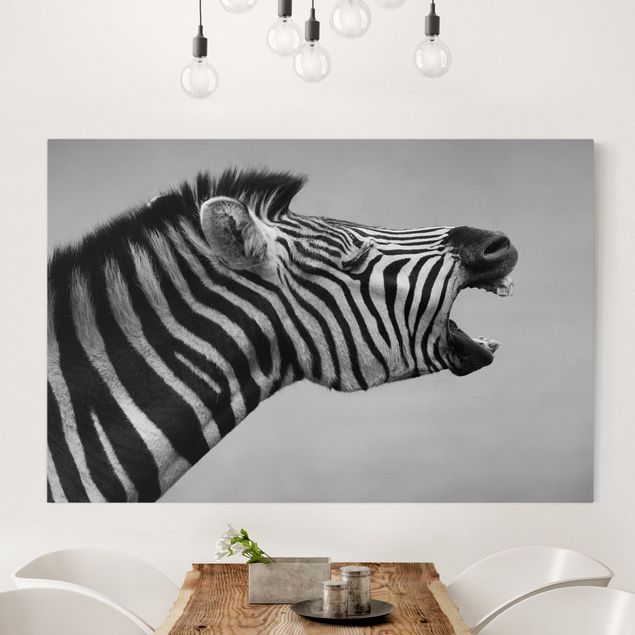 Leinwand schwarz-weiß Brüllendes Zebra II