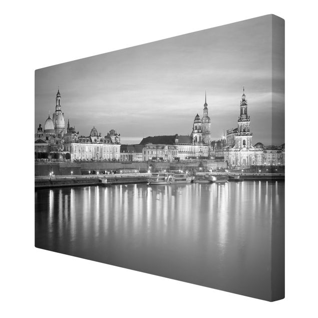 Leinwandbild Schwarz-Weiß - Canaletto-Blick bei Nacht II - Quer 3:2
