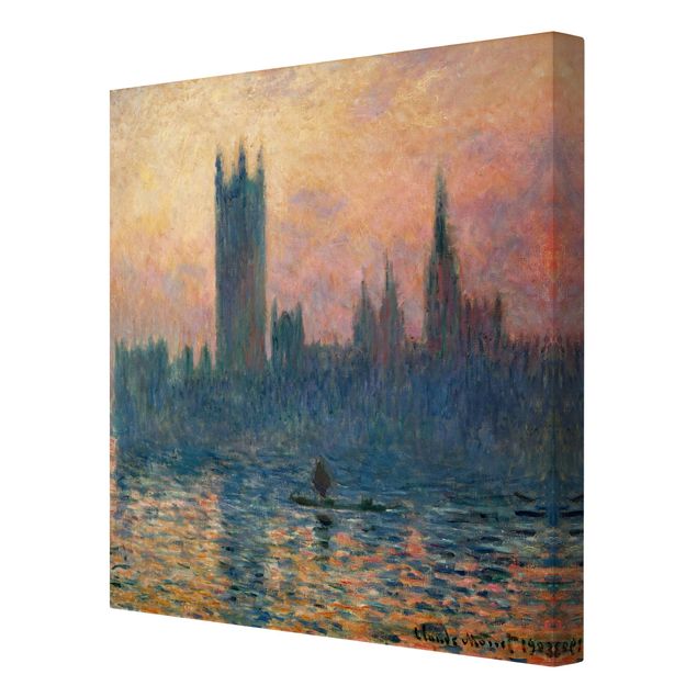 Leinwanddruck Claude Monet - Gemälde Das Parlament in London bei Sonnenuntergang - Kunstdruck Quadrat 1:1 - Impressionismus