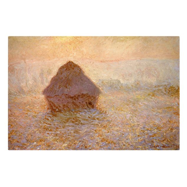 Leinwanddruck Claude Monet - Gemälde Heuhaufen, Sonne bei Nebel - Kunstdruck Quer 3:2 - Impressionismus