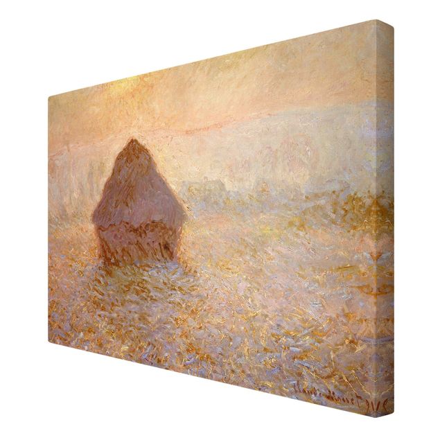 Leinwanddruck Claude Monet - Gemälde Heuhaufen, Sonne bei Nebel - Kunstdruck Quer 3:2 - Impressionismus