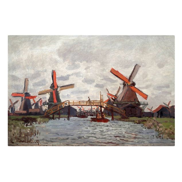 Leinwanddruck Claude Monet - Gemälde Windmühlen in Westzijderveld in der Nähe von Zaandam - Kunstdruck Quer 3:2 - Impressionismus