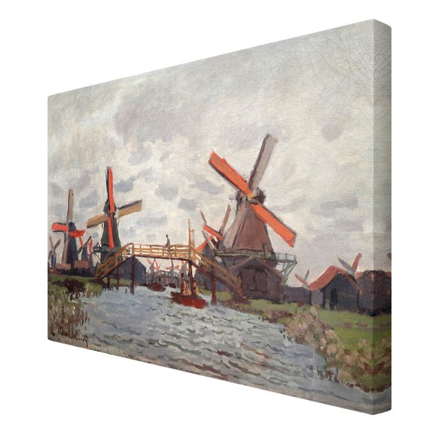 Leinwanddruck Claude Monet - Gemälde Windmühlen in Westzijderveld in der Nähe von Zaandam - Kunstdruck Quer 3:2 - Impressionismus