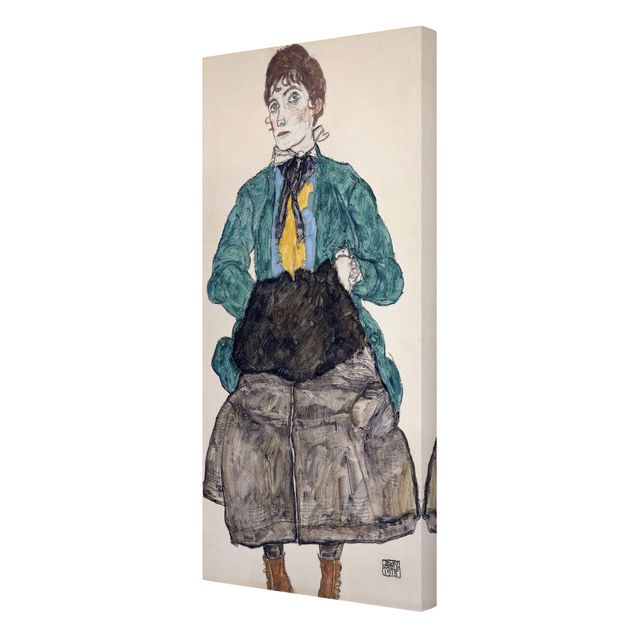 Leinwandbild - Egon Schiele - Frau in grüner Bluse mit Muff - Hoch 1:2
